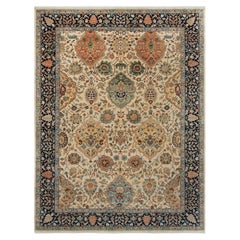 10x14 Ivory Navy Persian Hand Knotted Wool Rug ( G-13221 )