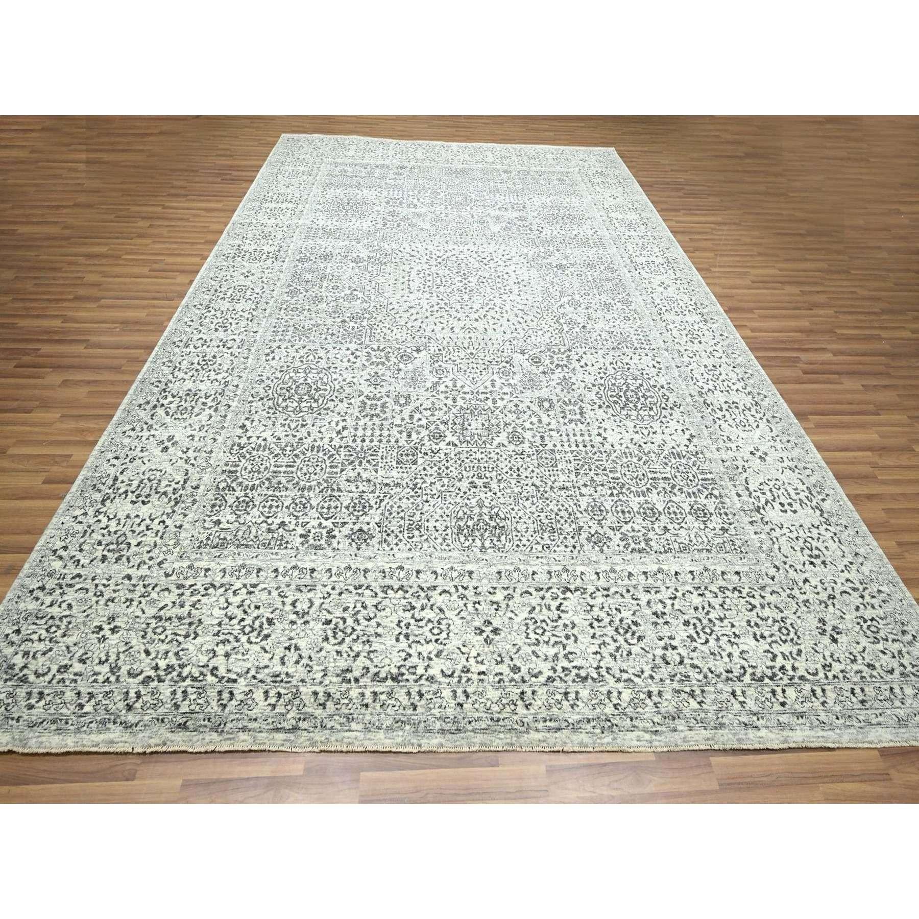 Blanc mousseline, influence préhistorique du 14ème siècle, Design/One, teintures naturelles, noué à la main, Pure laine, Tapis d'Orient
Matières premières : Laine
Latex : Pas de poils 
hauteur : 0,25 pouces
Style : Traditionnel
Couleur primaire :