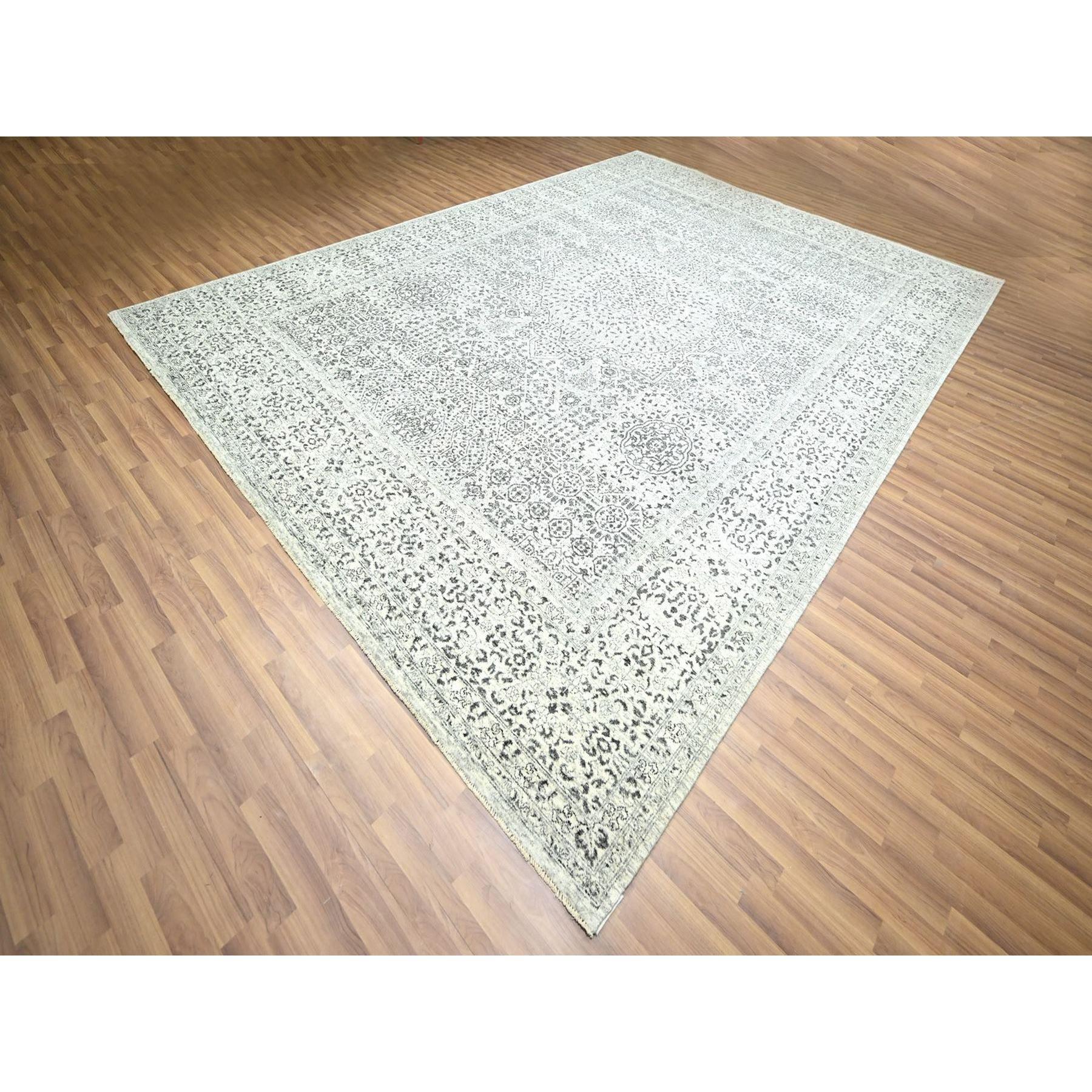 Médiéval 10'x14' Ivory Pre Historic Influence Mamluk Design Hand Knots Rugs Pure Wool en vente