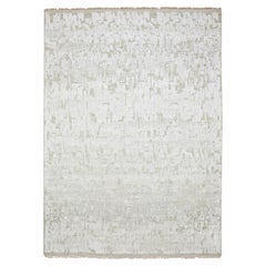 10'x14' Ivory Pure Silk Textured Tone on Tone Modern Hand Knotted Oriental Rug