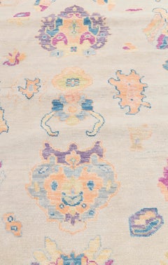 10x14 Ivory Purple Orange Turkish Oushak Hand Knotted Rug ( OAC-38 )