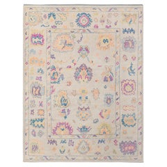 10x14 Ivory Purple Orange Turkish Oushak Hand Knotted Rug ( OAC-38 )