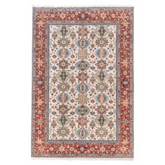 10x14 Ivory Red Floral Persian Hand Knotted Wool Rug (7296)