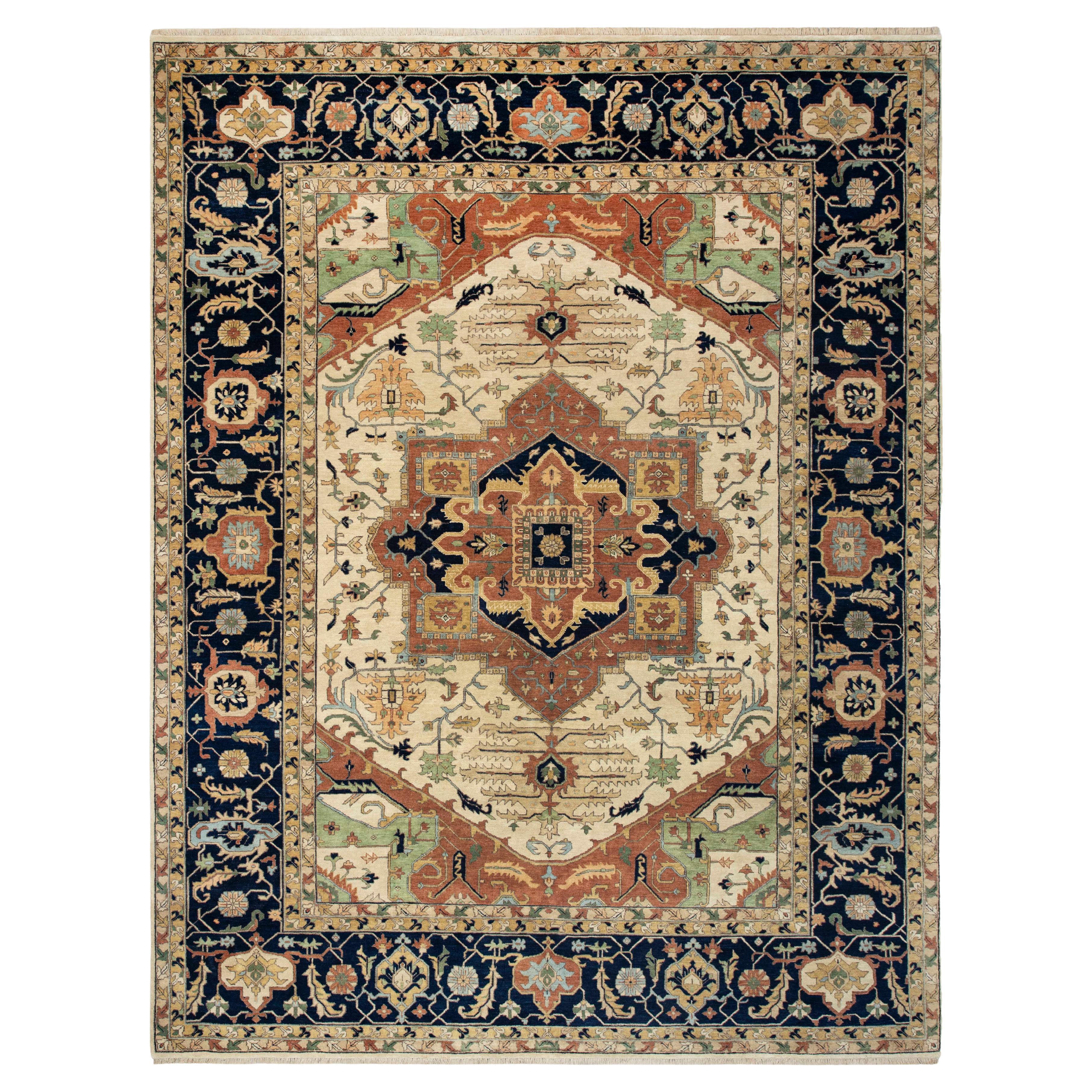 10x14 Ivory Rust Serapi-Style Persian Hand Knotted Rug ( 13605)