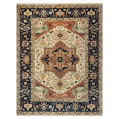 10x14 Ivoire Rouille Sarcelle Tapis persan noué à la main de style Serapi