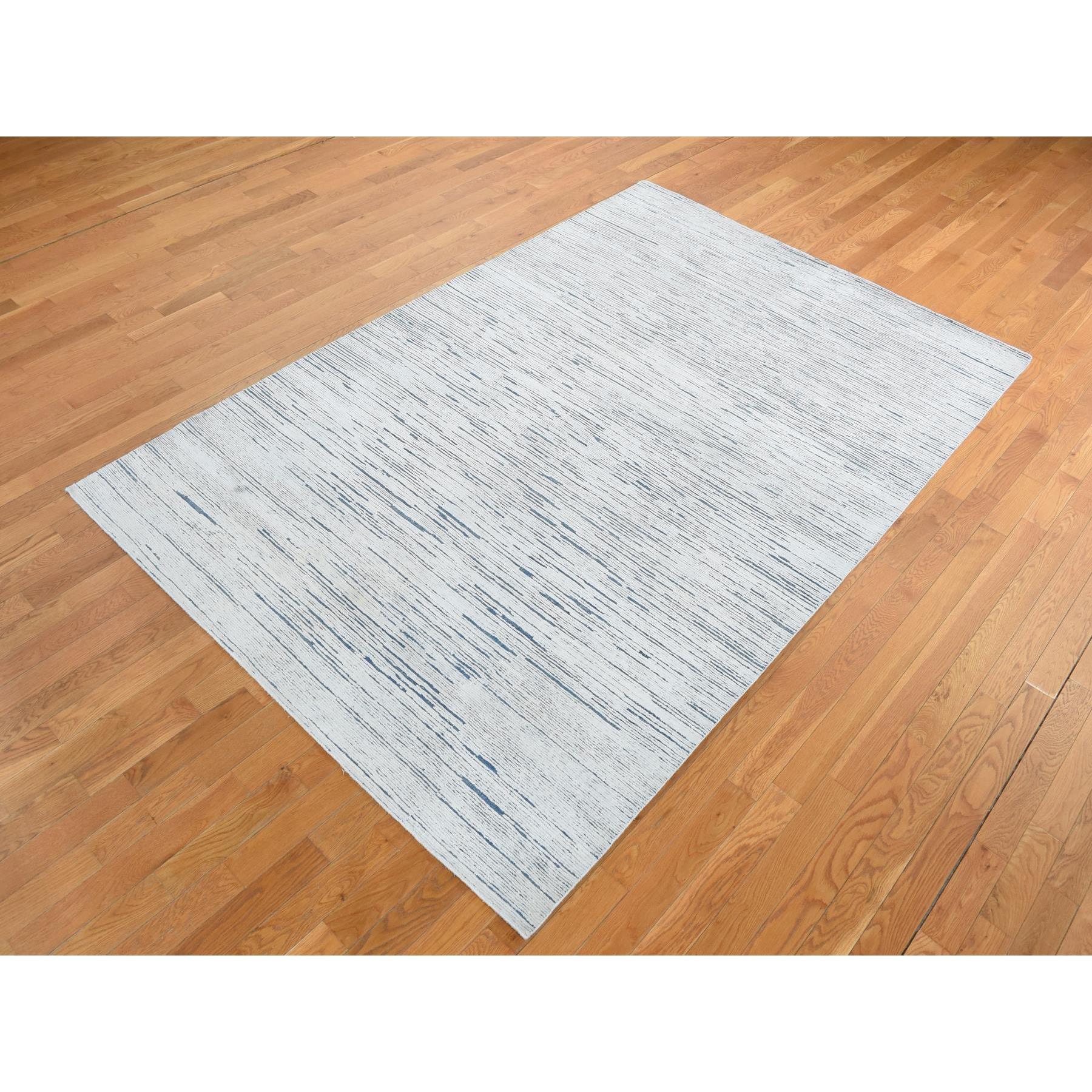 10'x14' Elfenbein Striae Design Texturierte Wolle Handgeknüpft Orientteppich (Moderne) im Angebot