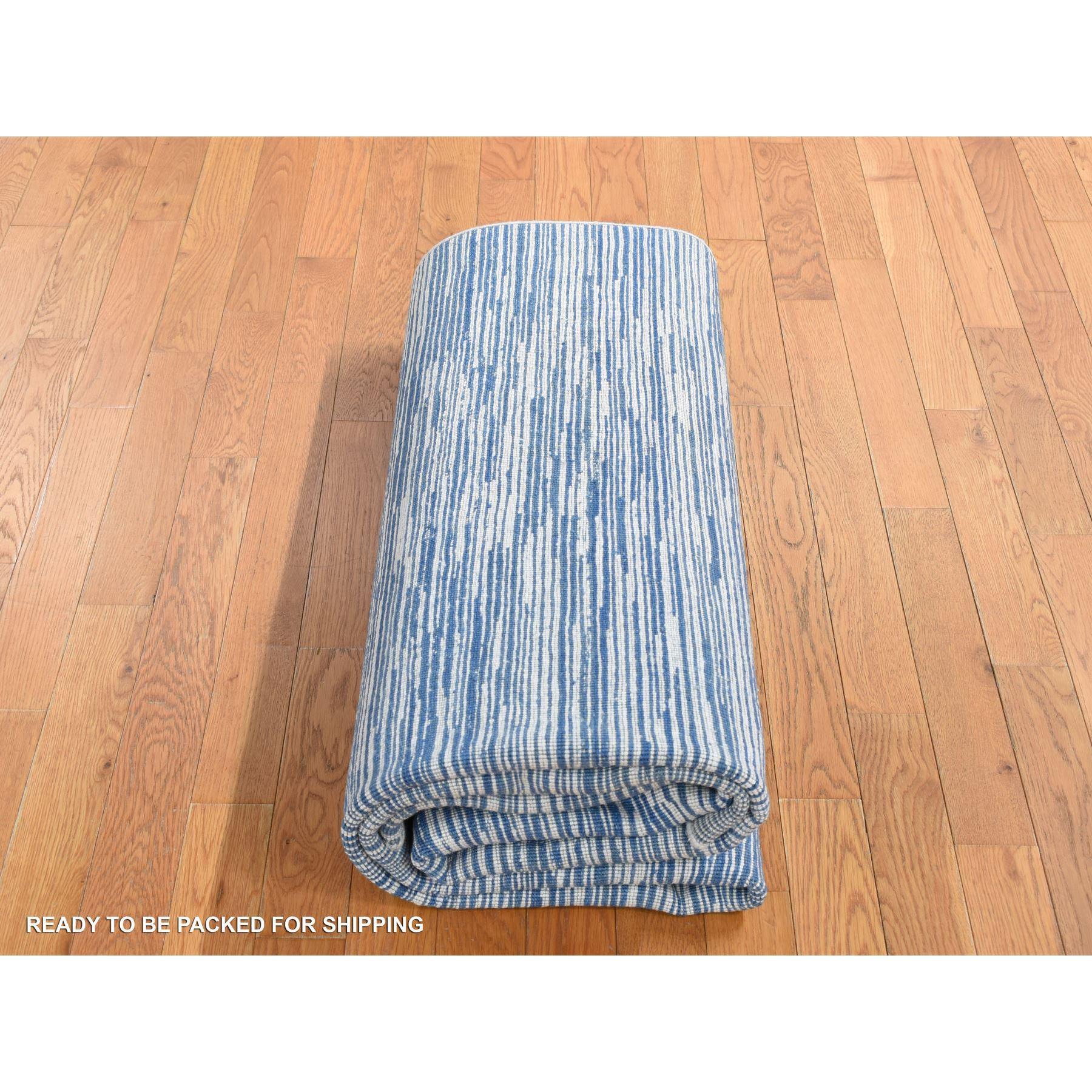 10'x14' Elfenbein Striae Design Texturierte Wolle Handgeknüpft Orientteppich im Angebot 3