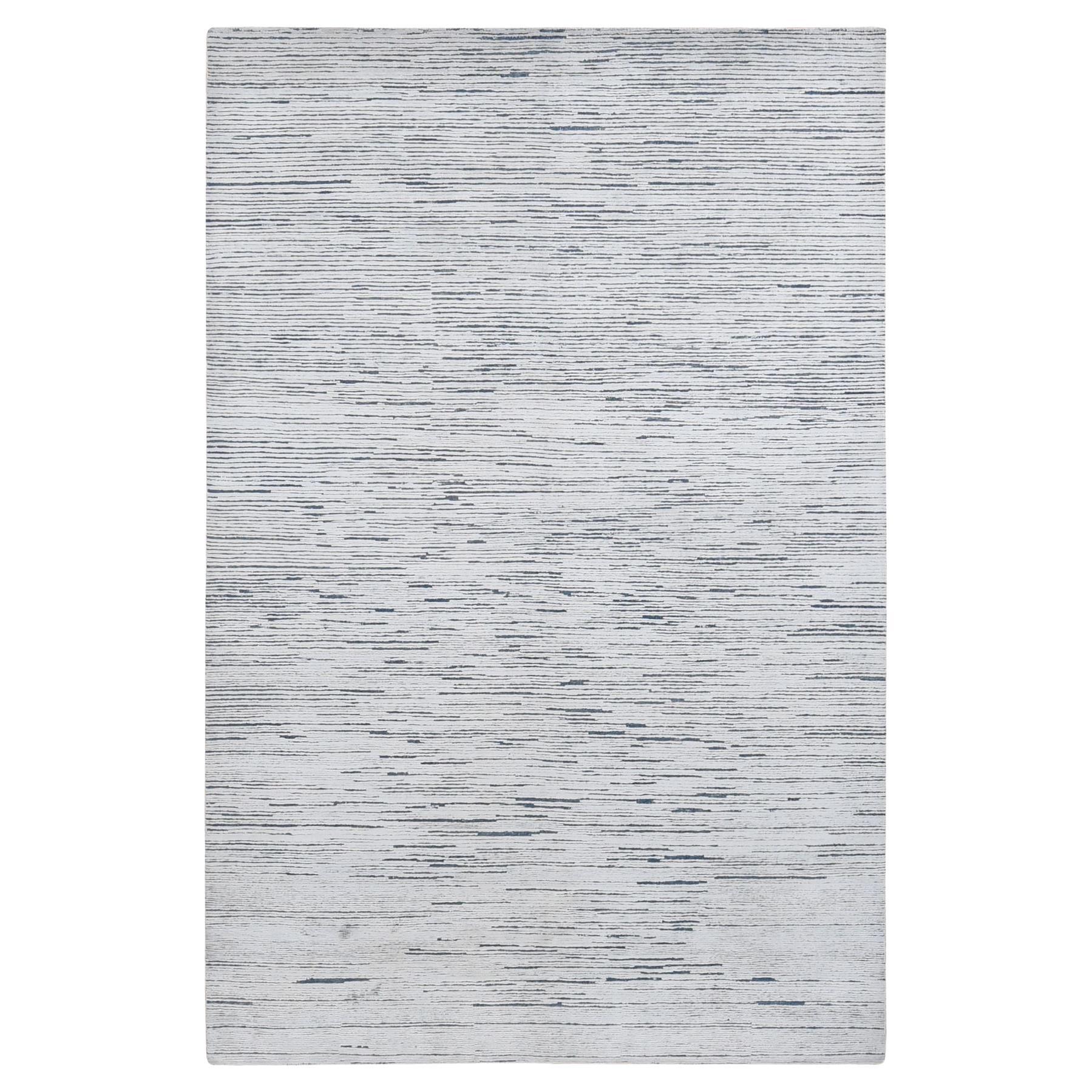 10'x14' Elfenbein Striae Design Texturierte Wolle Handgeknüpft Orientteppich