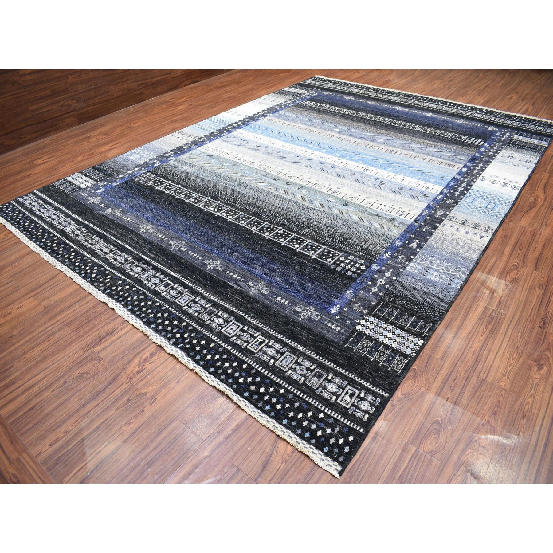 10'x14' Kashkuli Gabbeh Weicher vibrierender Wolle Handgeknüpft Schwarzer Orientteppich (Afghanisch) im Angebot