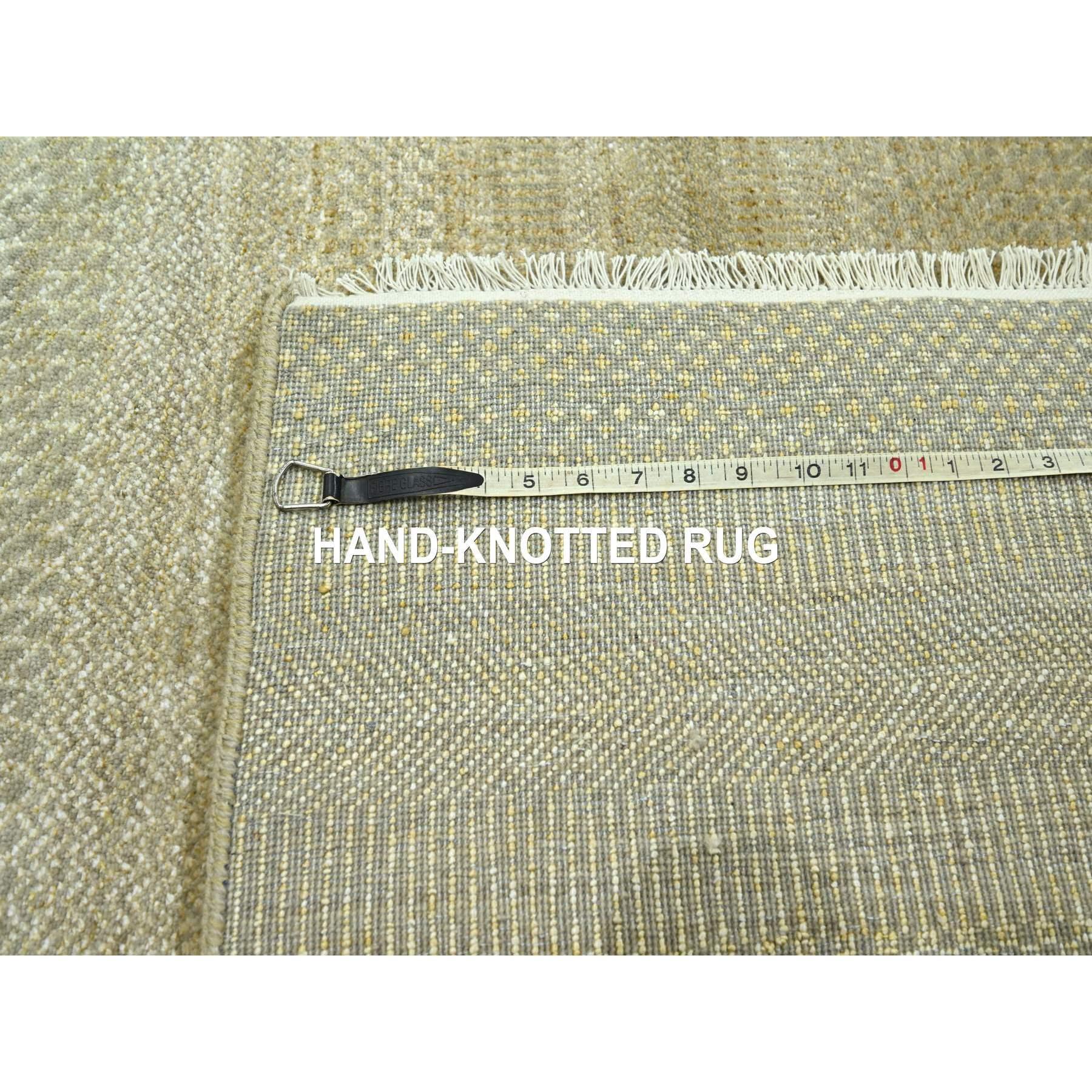 10'x14' Khaki Brown Modern Grass Design Handgeknüpft Wolle & Seide Orientteppich im Angebot 5