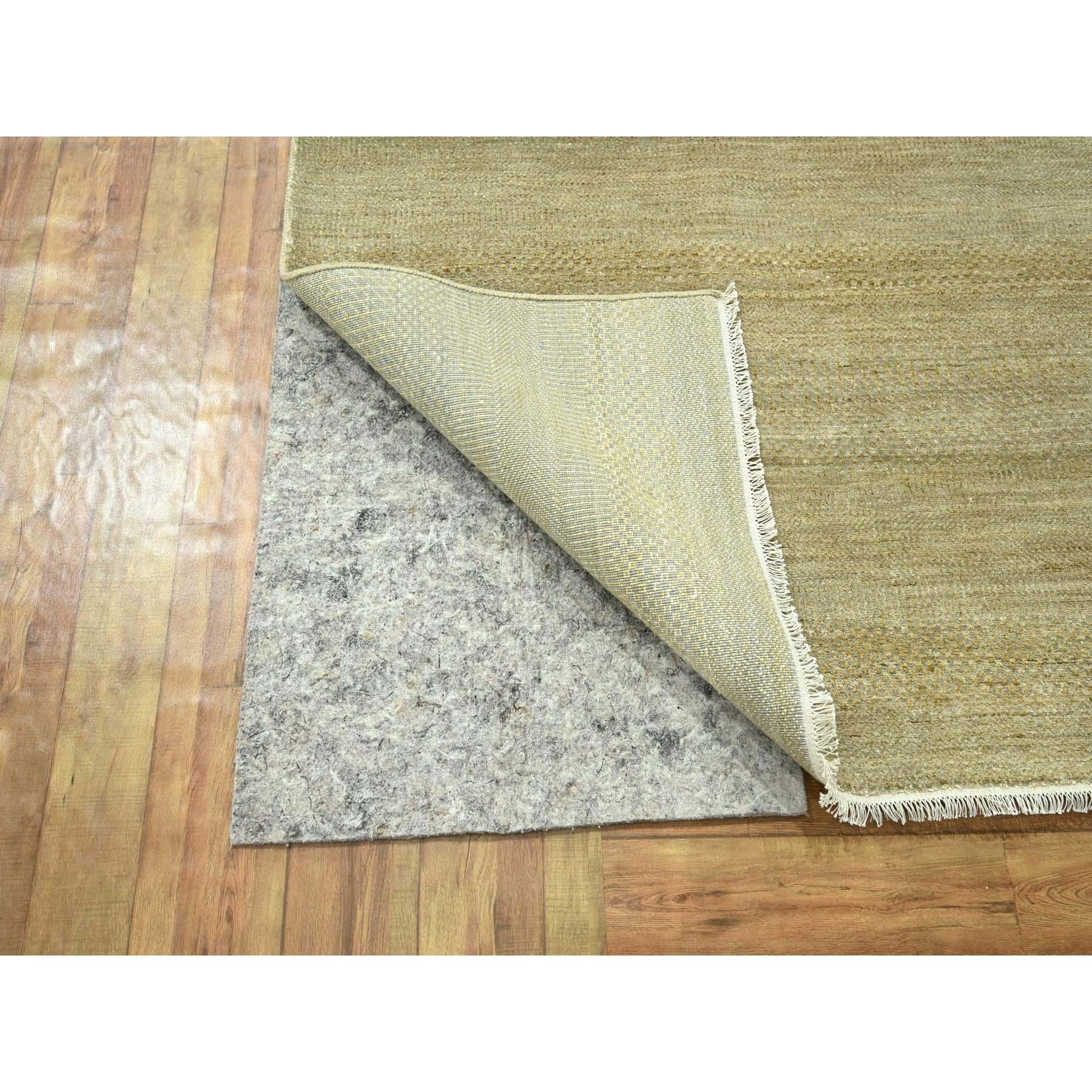 10'x14' Khaki Brown Modern Grass Design Handgeknüpft Wolle & Seide Orientteppich (Indisch) im Angebot