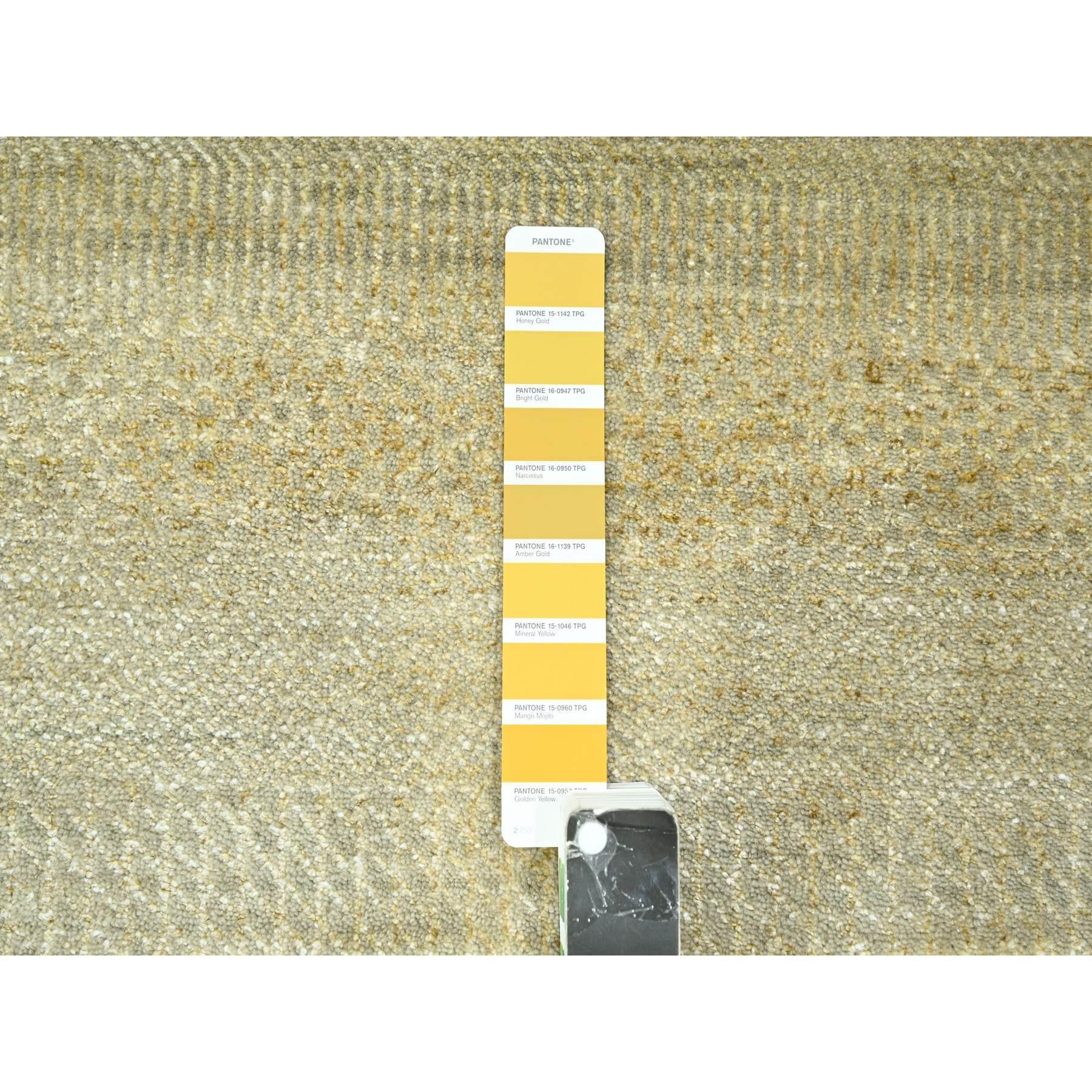 10'x14' Khaki Brown Modern Grass Design Handgeknüpft Wolle & Seide Orientteppich im Angebot 1