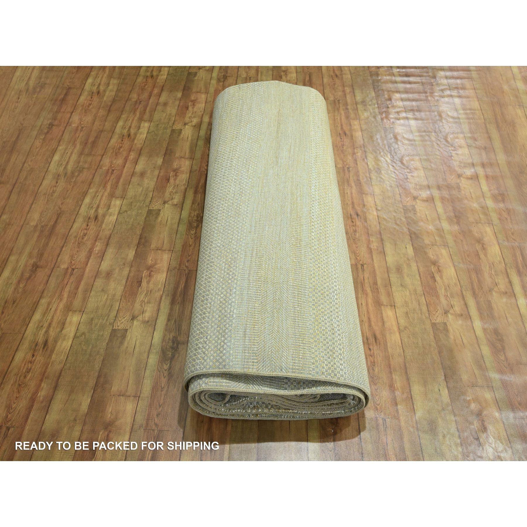 10'x14' Khaki Brown Modern Grass Design Handgeknüpft Wolle & Seide Orientteppich im Angebot 3