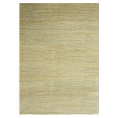 Alfombra Oriental de Lana y Seda Anudada a Mano con Diseño Moderno de Hierba Marrón Caqui de 10'x14'