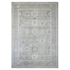 10'x14' Laurel Green Afghan Angora Oushak Leaf Design Hand Knotted Wool Rug