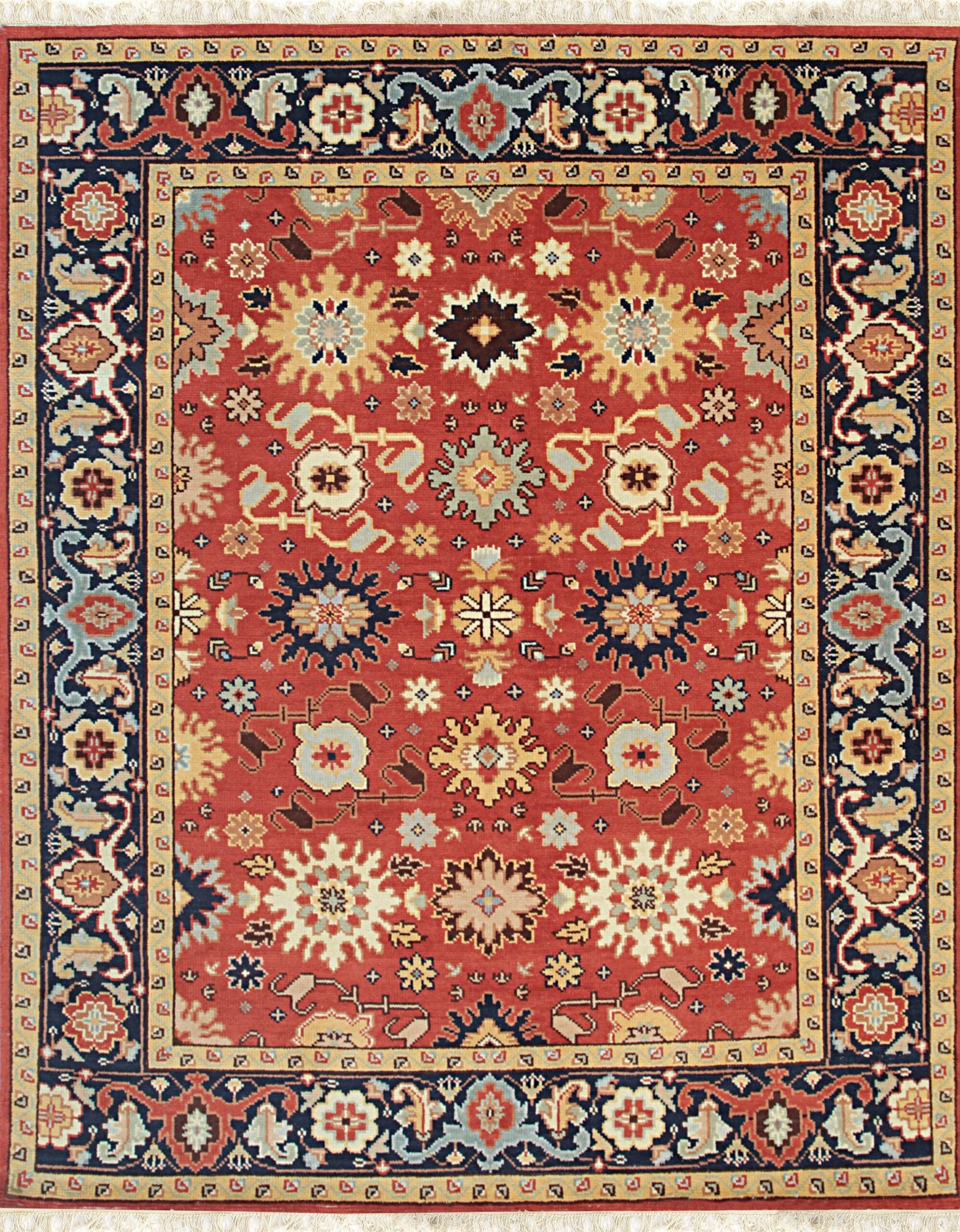 10x14 Majestic Versatile Coral Red Traditional Geometric Hand Knotted Wool Rug