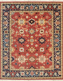 10x14 Majestic Versatile Coral Red Traditional Geometric Hand Knotted Wool Rug
