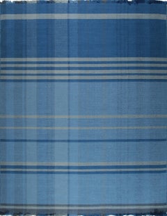 10x14 Maya Opulent Blue Kilim Geometric Plaid Modern Flatweave Wool Carpet Rug