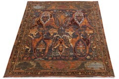 10x14 Moderner Bidjar Stil Abstrakt Floral Wollteppich in Schiefer & Gebranntes Orange