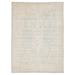 10x14 Modern Hand-Knotted Oushak Style Wool Rug in Muted Ice Blue & Champagne