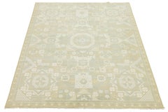 10x14 Modern Khotan Style Geometric Area Rug in Soft Sage & Ivory Wool