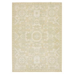 10x14 Modern Khotan Style Geometric Area Rug in Soft Sage & Ivory Wool