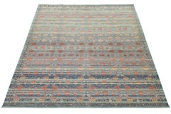 10x14 Moderner handgeknüpfter Wollteppich im Khotan-Stil - Teal, Rust & Ochre