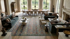 10x14 Modern Khotan Style Hand-Knotted Wool Area Rug – Teal, Rust & Ochre