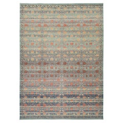 10x14 Moderner handgeknüpfter Wollteppich im Khotan-Stil - Teal, Rust & Ochre