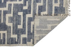 10x14 Modern Maze Blue & Cream Moroccan Geometric Handmade Wool Rug