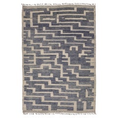 10x14 Modern Maze Blue & Cream Moroccan Geometric Handmade Wool Rug