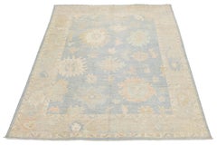 10x14 Alfombra de lana anudada a mano de estilo moderno Oushak - Salvia suave y azul apagado
