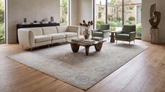 10X14 Modern Oushak Style Hand-Knotted Wool Rug in Neutral Beige & Slate Blue