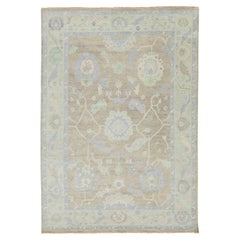10X14 Modern Oushak Style Hand-Knotted Wool Rug in Neutral Beige & Slate Blue