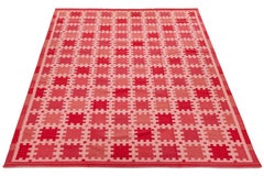 10x14 Modern Swedish-Style Flatweave Wool Rug – Terracotta & Crimson Geometric