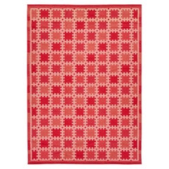 10x14 Modern Swedish-Style Flatweave Wool Rug – Terracotta & Crimson Geometric