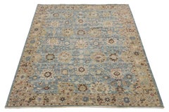 10x14 Moderner, handgeknüpfter Wollteppich im Tabriz-Stil - gedämpftes Blau und Tan