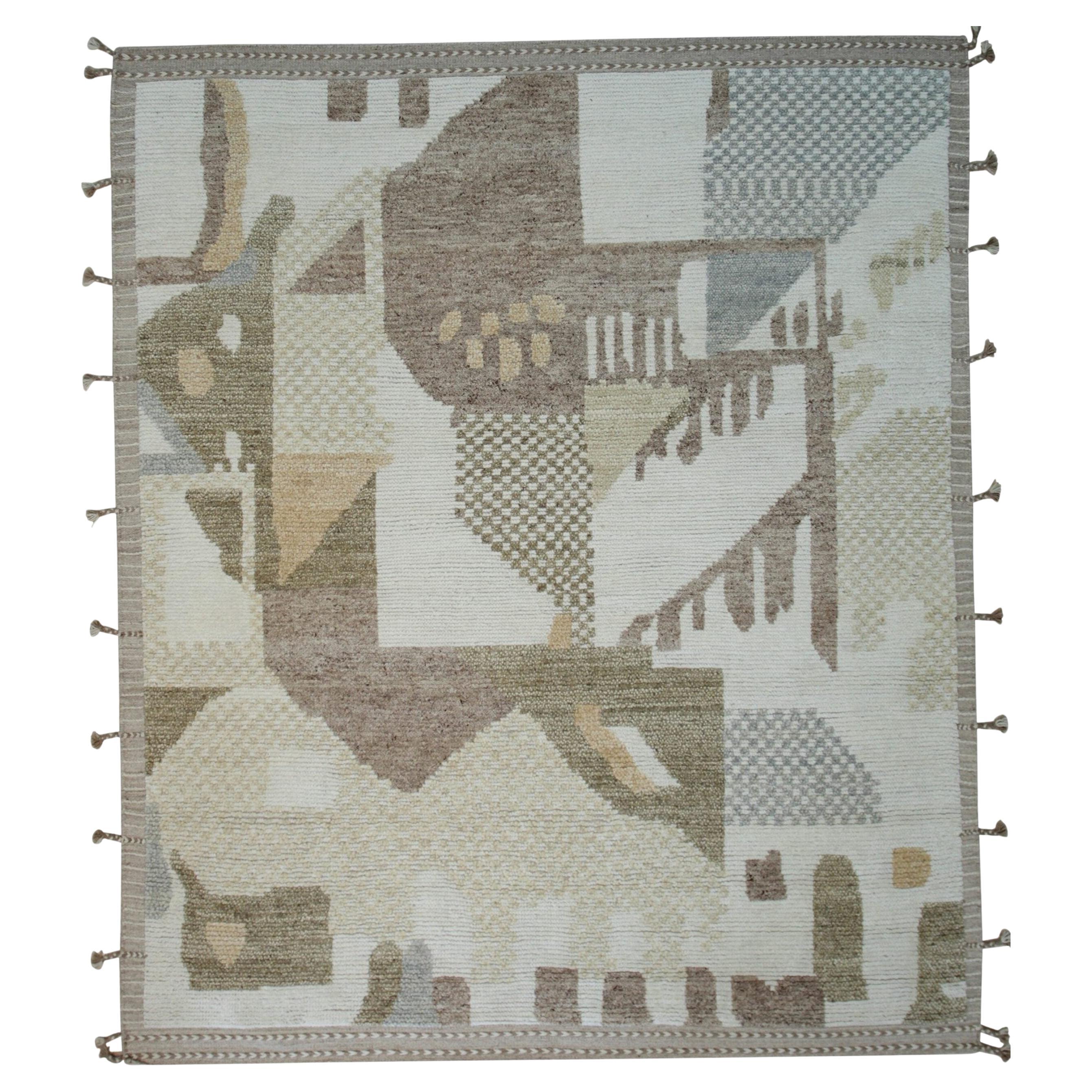 10x14 Tappeto moderno tribale con paesaggio astratto in lana annodato a mano.
