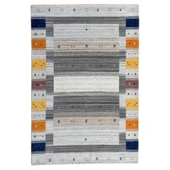 10x14 Multicolor Hand-Knotted Wool Subtle Striped Motifs Geometric Carpet Rug