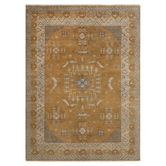 10x14 Mustard Yellow Persian Style Khotan Hand Knotted Wool Rug ( G-14609 )