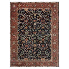 10x14 Navy Red Retro Mahal Hand Knotted Persian Rug ( G-13004)