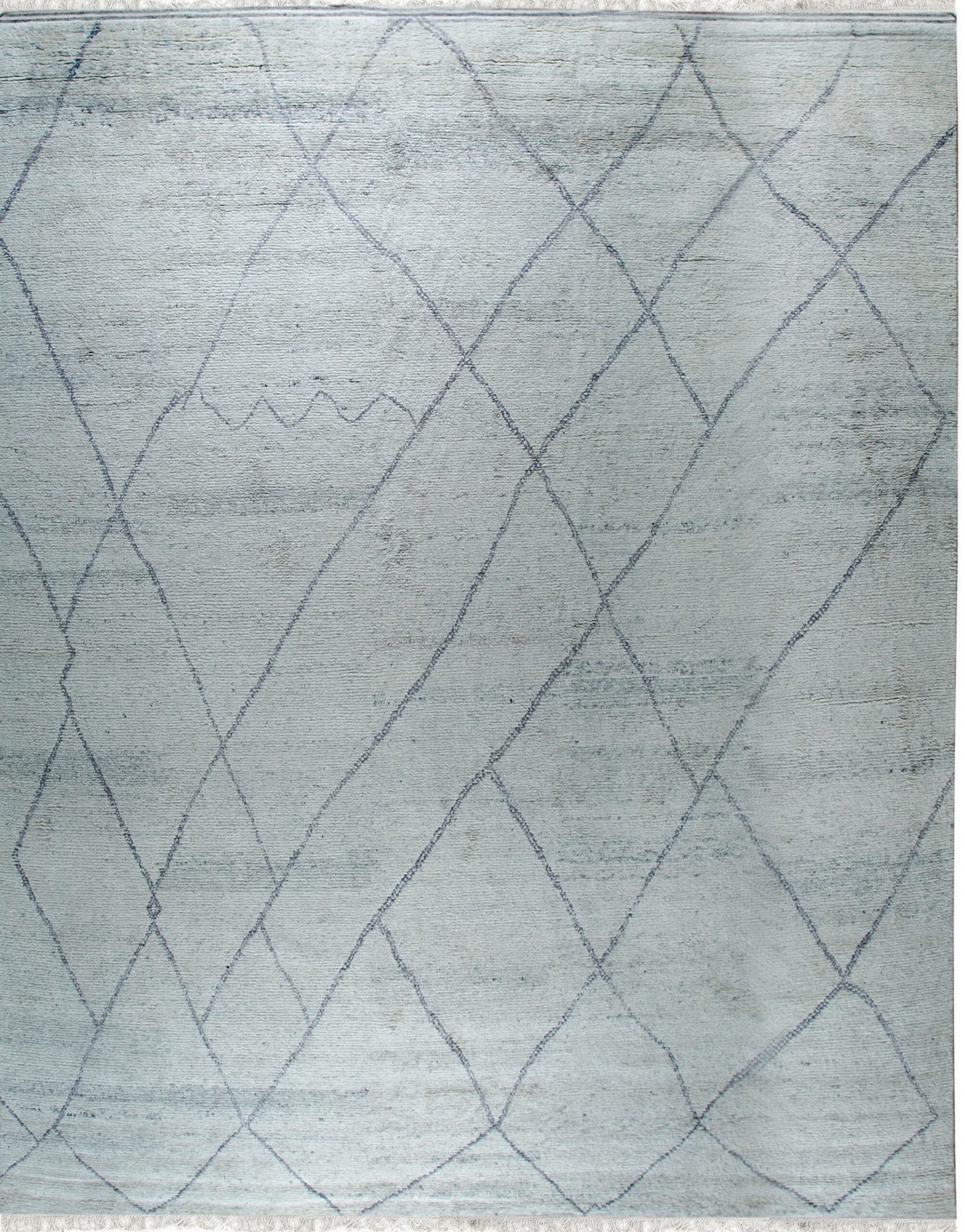 10x14 Penelope Diamond Silver Diamond Modern Hand Knotted Wool Carpet Rug For Sale