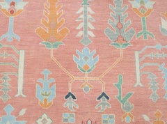 10x14 Rosa Grün Baum Design Oushak Handgeknüpfter Wollteppich