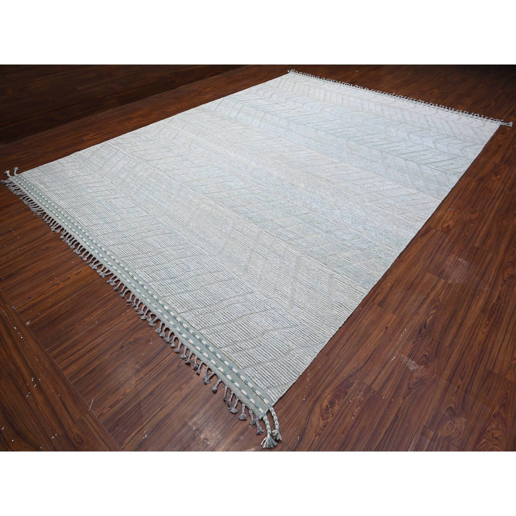 Tribal 10'x14' Bleu poudré Marocain Tissé Zig Zag Design Rugs Orientaux Noués à la Main en vente