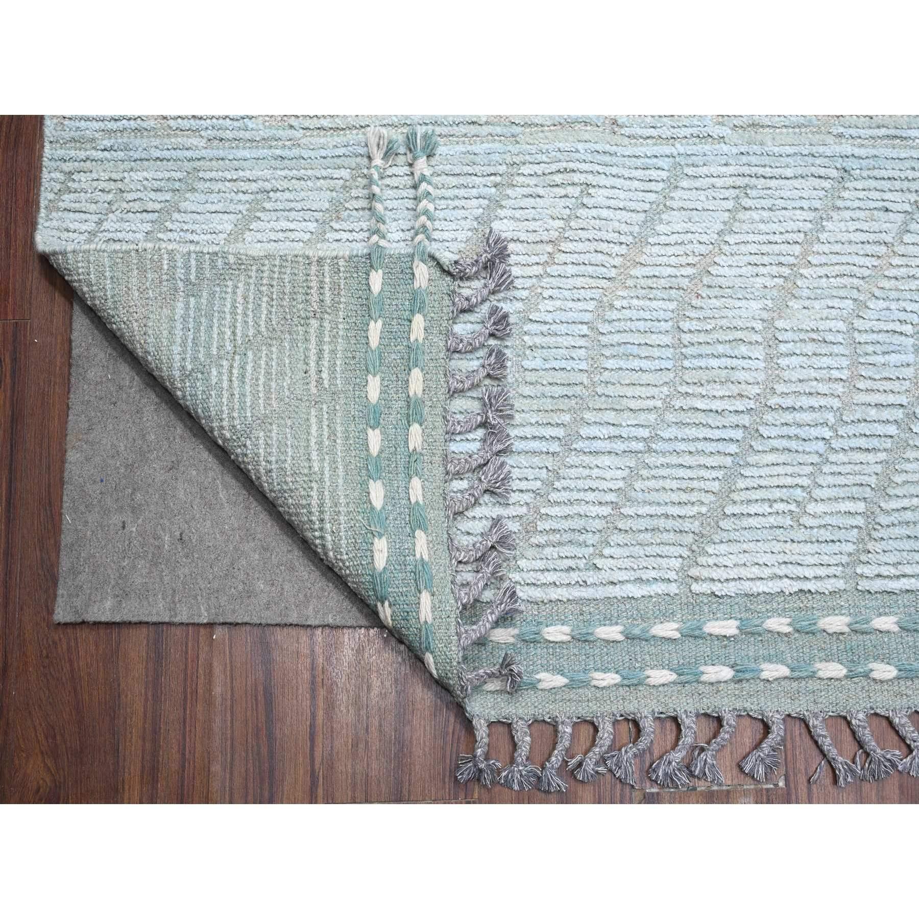 Afghan 10'x14' Bleu poudré Marocain Tissé Zig Zag Design Rugs Orientaux Noués à la Main en vente