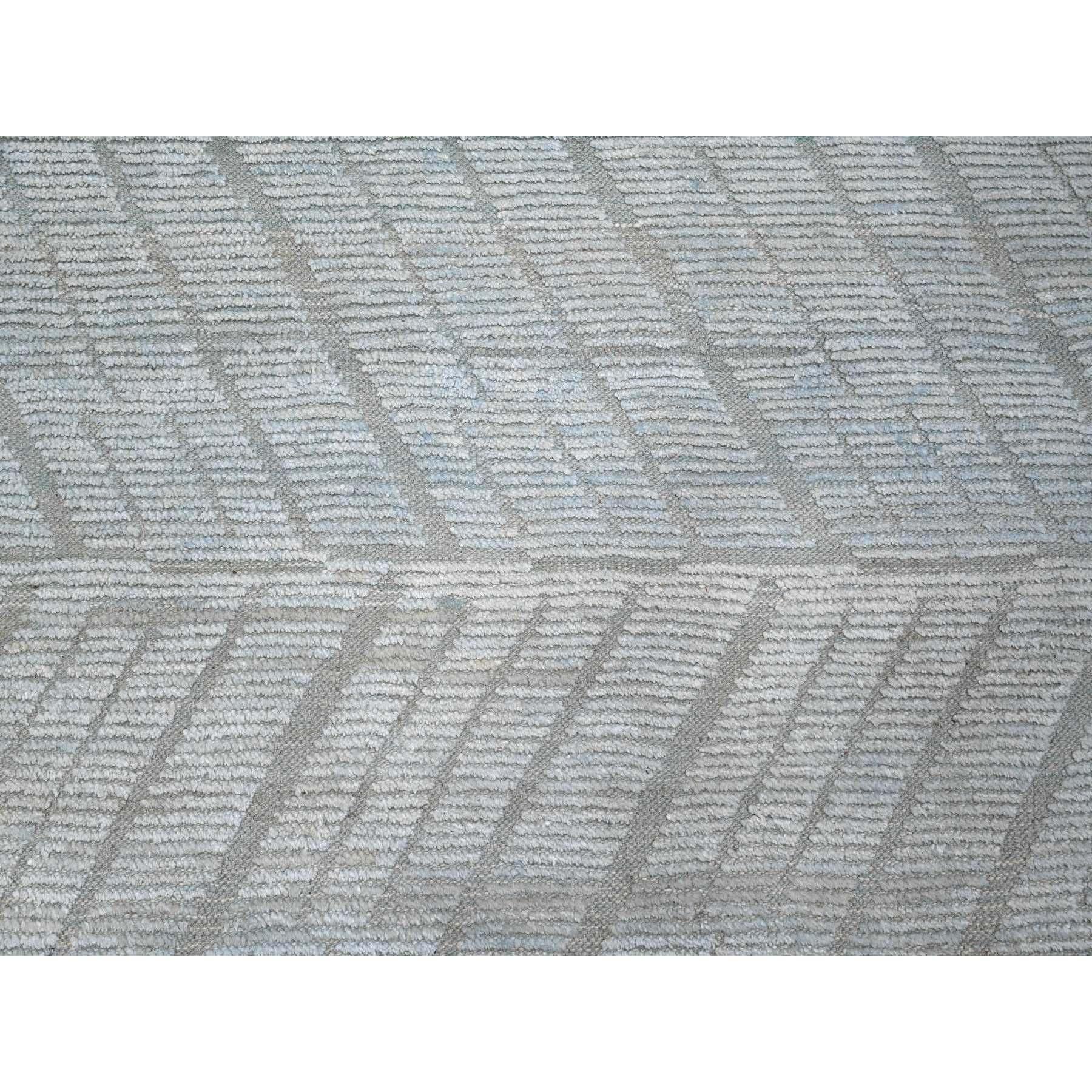 Laine 10'x14' Bleu poudré Marocain Tissé Zig Zag Design Rugs Orientaux Noués à la Main en vente
