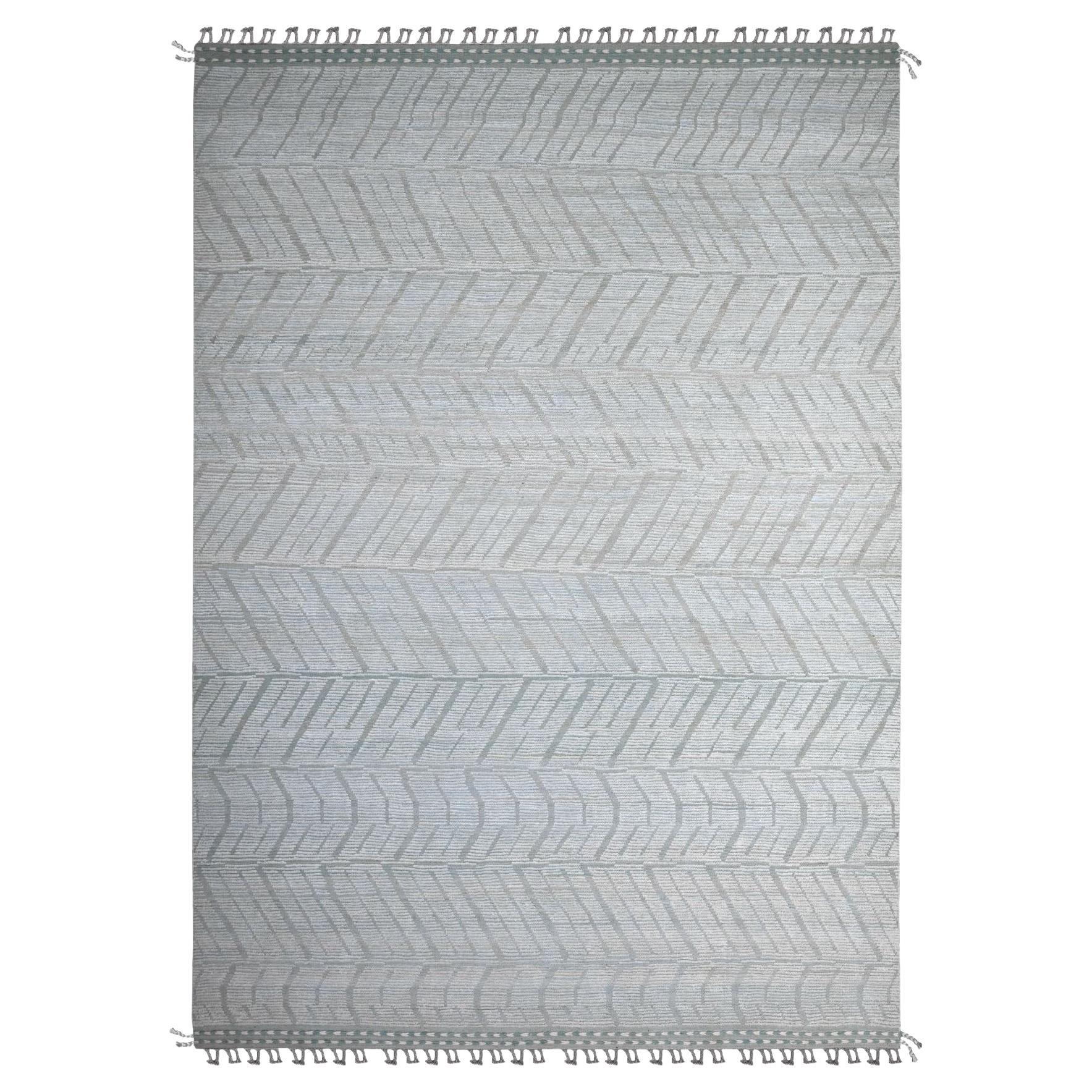 10'x14' Bleu poudré Marocain Tissé Zig Zag Design Rugs Orientaux Noués à la Main en vente