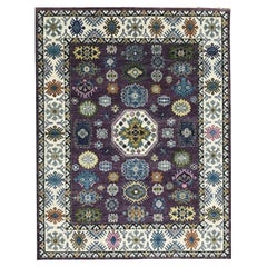 10x14 Purple Hand-Knotted Wool Floral Constellation Traditional Carpet Rug