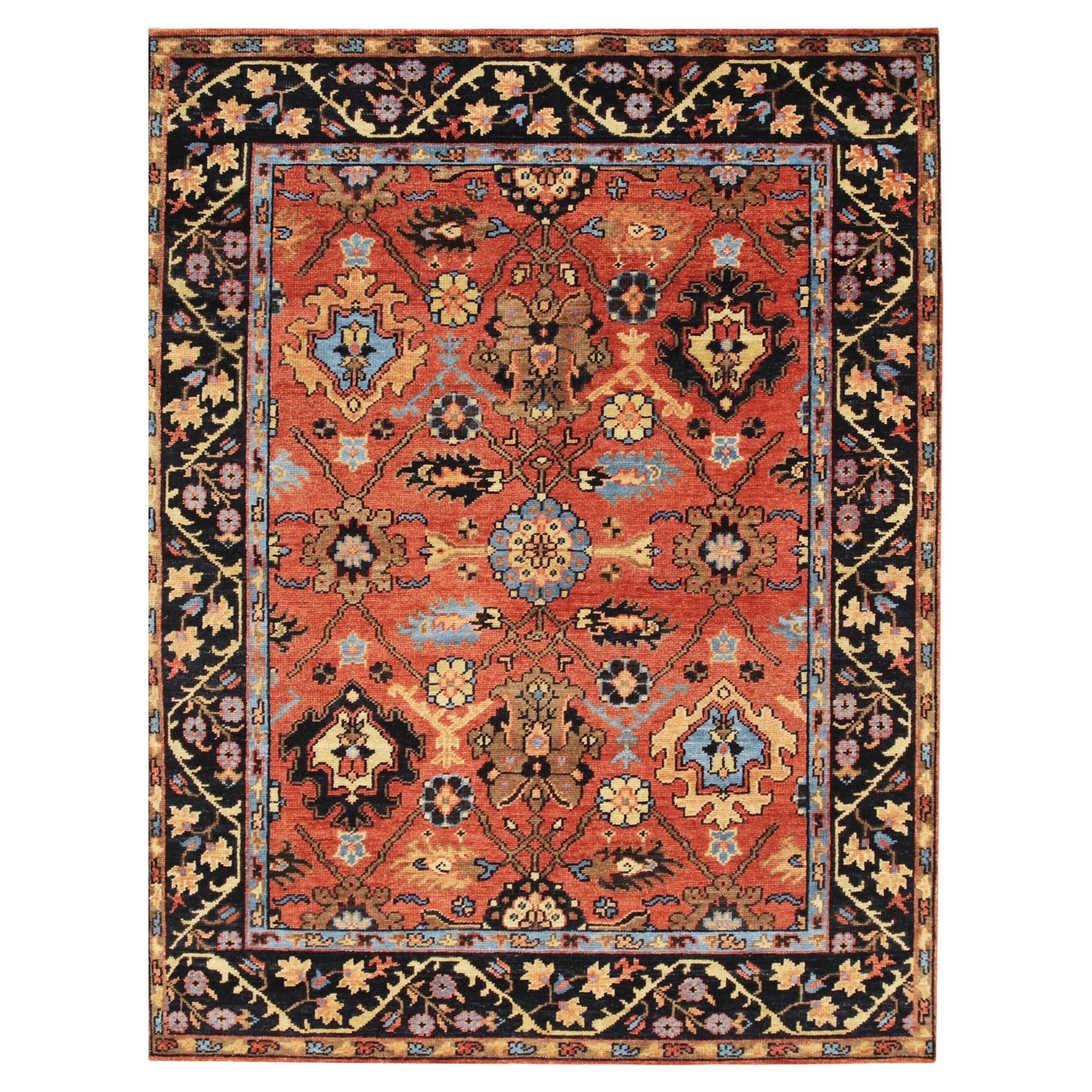 10x14 Red Hand-Knotted Wool Linked Rosettes Geometric Modern Carpet Rug