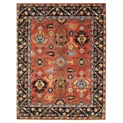 10x14 Red Hand-Knotted Wool Linked Rosettes Geometric Modern Carpet Rug